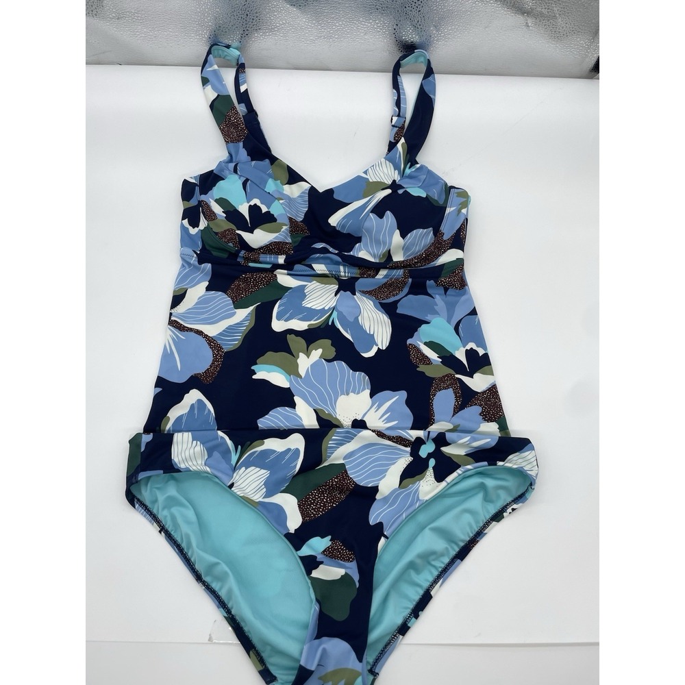 Athleta 38B/C Liana Floral Blue Bondi Bra Cup Tankini Top Bikini Sz L Set Swim